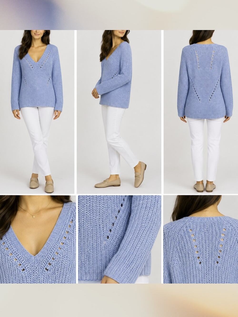 New $298 REFORMATION 100% Wool Chunky Knit Sweater Blue V-Neck Cozy Capsule Warm